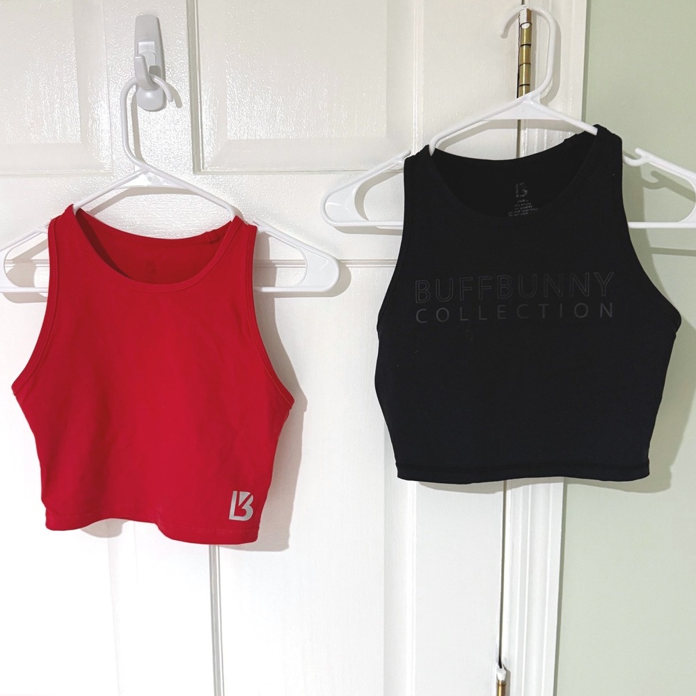 Buffbunny Collection Womens Crop Tank Top Bundle Red Black Size Small 2 Pack